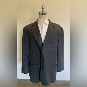 COOGI LUXE Grosgrain Trim Patch Pocket Stretch Wool Blazer in Black Size 52 R